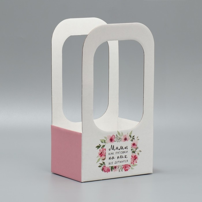 Коробка-переноска для цветов «Мамы, как пуговки», 17 × 12 × 32 см Коробка-переноска для цветов «Мамы, как пуговки», 17 × 12 × 32 см