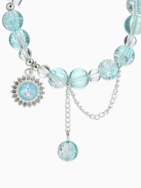 Браслет с подвесками "Сахарный" диск, сердечко, шар №10, цвет бело-голубой в серебре