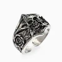 Кольцо &laquo;Перстень&raquo;, череп с цветами, цвет чернёное серебро, безразмерное