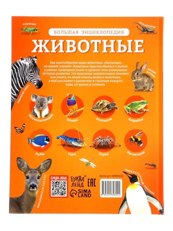 Энциклопедия в твёрдом переплёте "Животные", 128 страниц