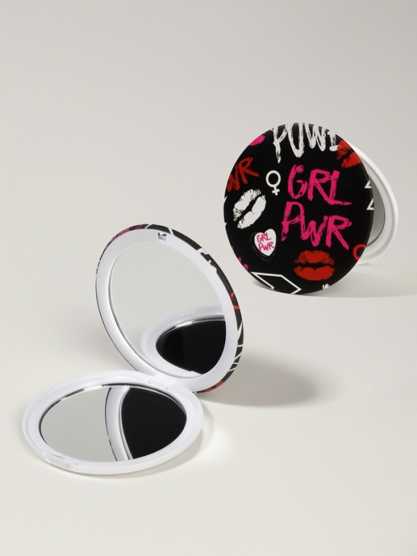 Зеркало складное круг (2) c/увел d7,3см GRL PWR черный пласт пакет QF