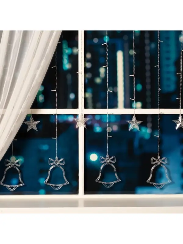 Гирлянда &laquo;Бахрома&raquo; 2.4&times;0.9 м с насадками &laquo;Колокольчики&raquo;, IP20, прозрачная нить, 138 LED, свечение белое, 8 режимов, 220 В