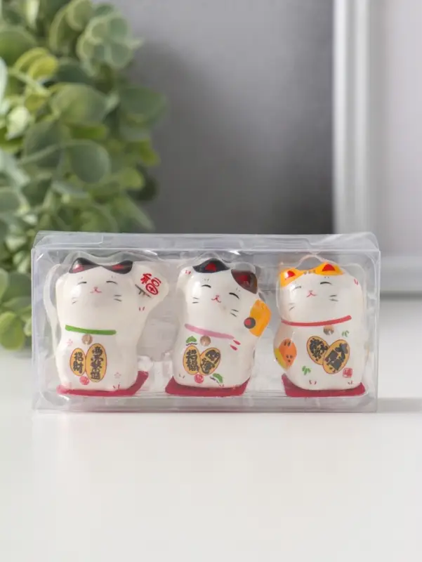 Сувенир керамика "Котики Манэки-нэко" набор 3 шт 4,2х3,6х3,5 см 2,5х9,5х4,5 см