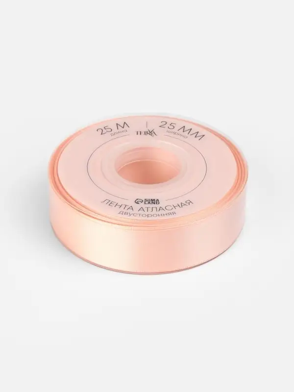 Лента атласная TEIRA, двухсторонняя, 25 мм, 25&plusmn;1 м, бежевая №0714