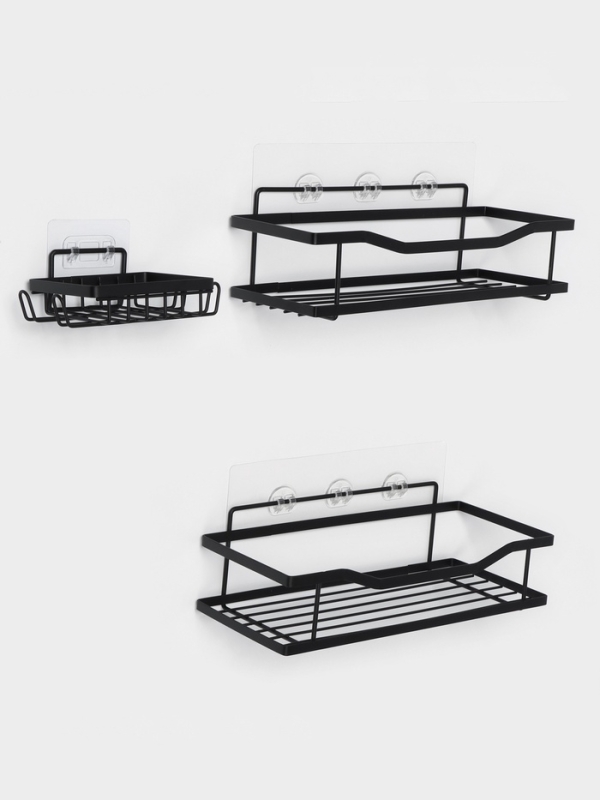 Набор полок для ванной 2 шт и мыльница, цвет черный