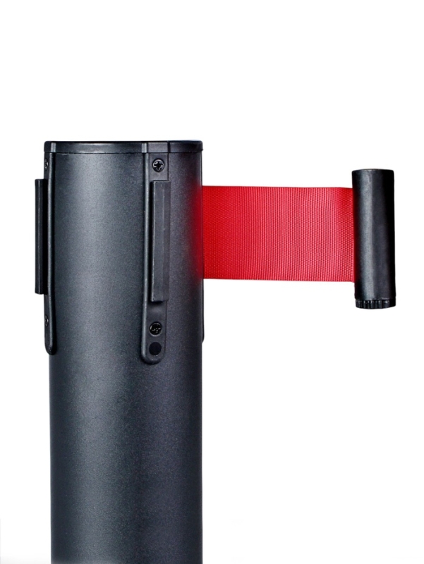 Стойка ограждения черн с вытяжной лентой-470см КРАСНАЯ,высота-90см,d-11см,напольный d-35см