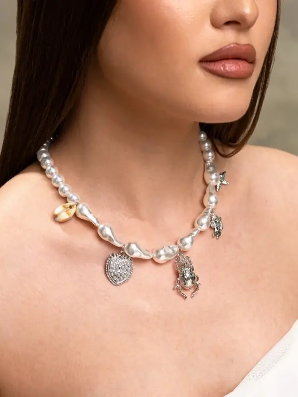 Бусы &laquo;Жемчуг. Скарабей&raquo;, 40 см, №10, белые в серебре