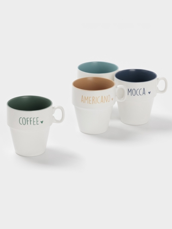 Набор кружек Доляна Набор кружек Доляна "Кофейная карта " 4 шт на подставке, 11х8,5х10 см, цвет белый