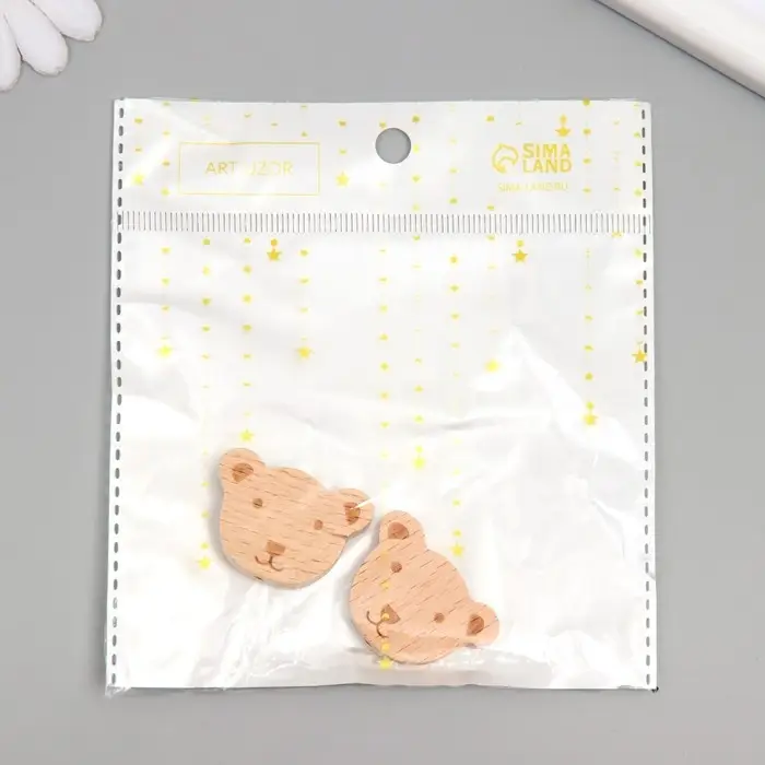 Бусина для творчества дерево "Мишка" 3,5х2,6 см