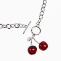 Кулон-цепь крупная "Вишня", цвет красный в серебре 40+удл