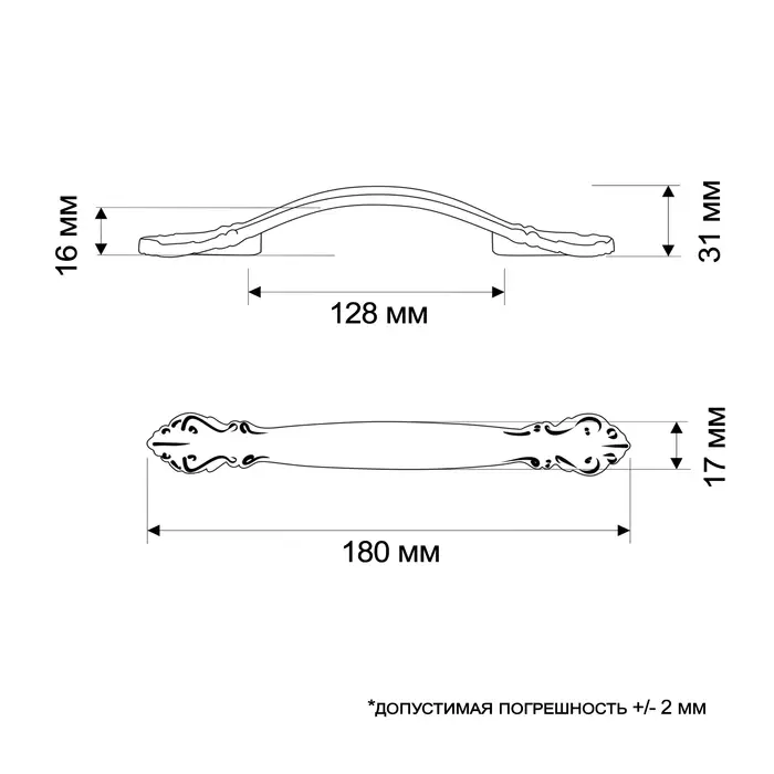 Ручка-скоба мебельная РС201, м/о 128 мм, белая, с золотой вставкой