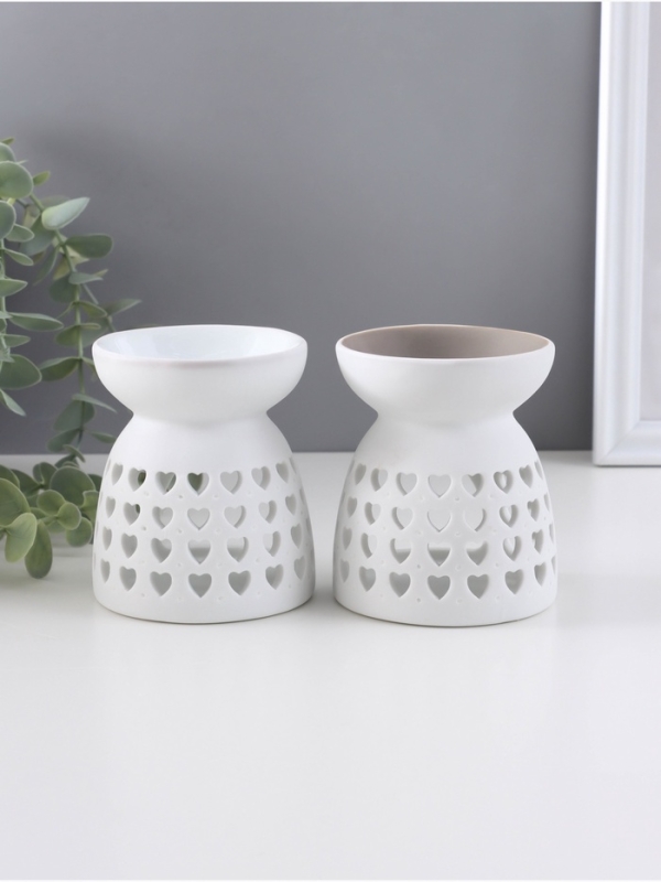 Аромалампа керамика  Аромалампа керамика "Узор из сердец" белый МИКС 8х8х9,3 см