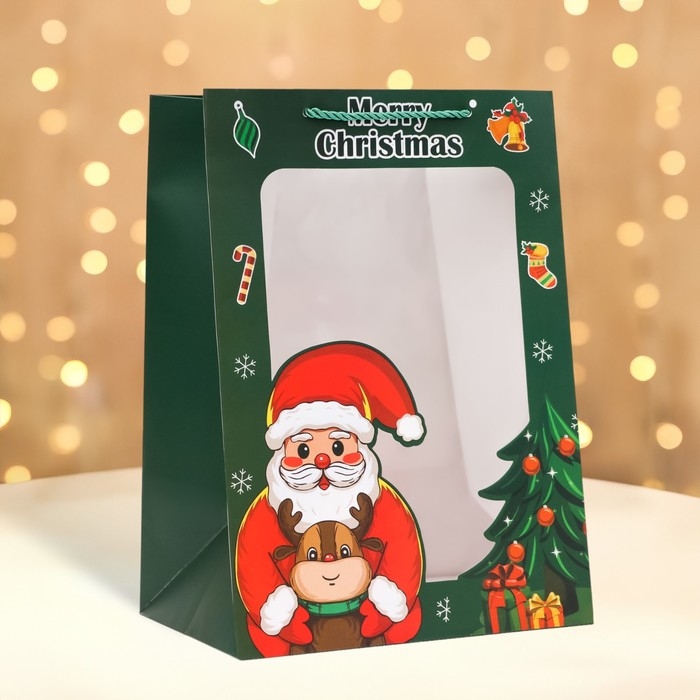 Пакет подарочный новогодний с окном Пакет подарочный новогодний с окном"Дед мороз", 25 х 35 х 18 см.