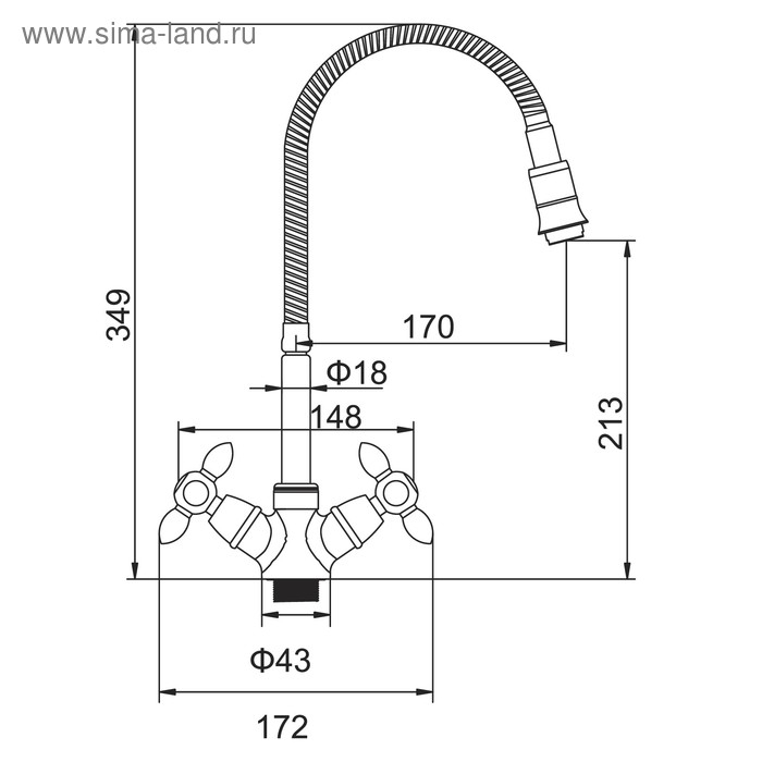 Смеситель для кухни Accoona A4882H, двухвентильный, с гибким изливом, силумин, желтый/хром Смеситель для кухни Accoona A4882H, двухвентильный, с гибким изливом, силумин, желтый/хром