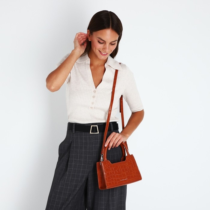 Сумка женская тоут на молнии, цвет рыжий