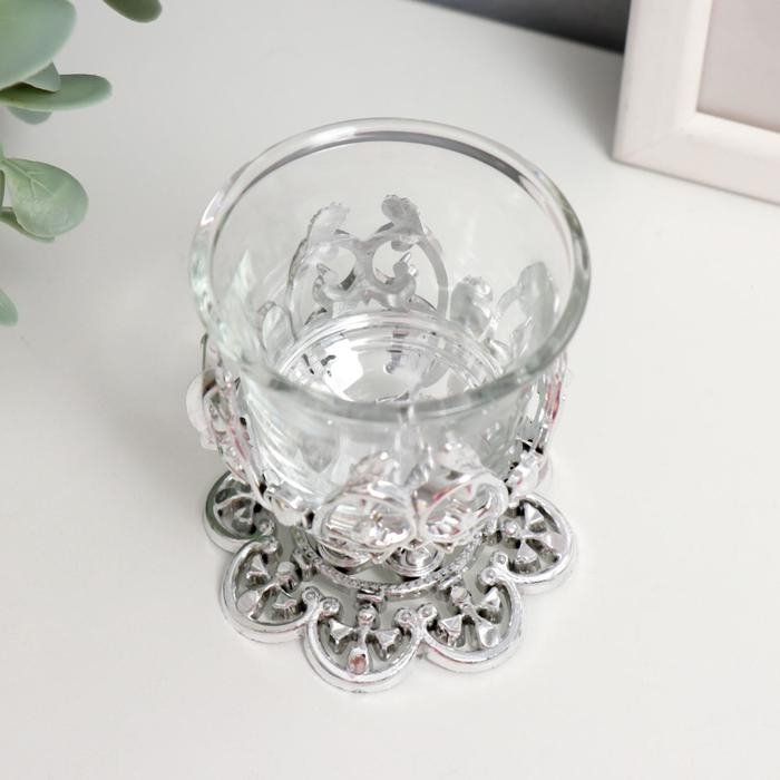 Подсвечник стекло 1 свеча Подсвечник стекло 1 свеча "Узор", цвет серебристый