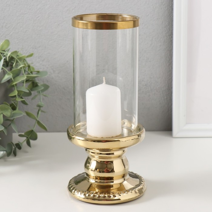 Подсвечник керамика, стекло на 1 свечу Подсвечник керамика, стекло на 1 свечу "Веллис" d=8 см золото 10х10х21,5 см