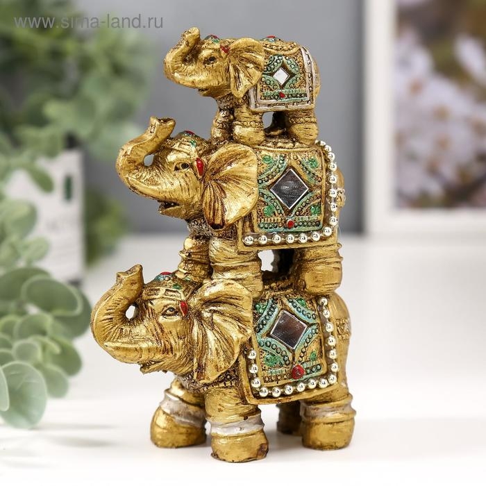 Сувенир полистоун зеркальные вставки Сувенир полистоун зеркальные вставки "3 слона с бисером на попоне" 12,5х9х4 см