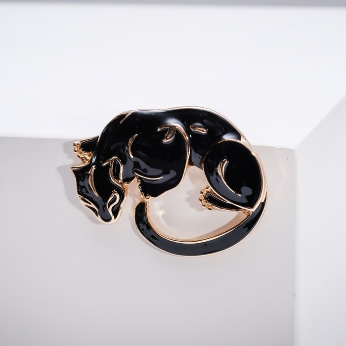 Брошь «Пантера», цвет чёрный в золоте Брошь «Пантера», цвет чёрный в золоте