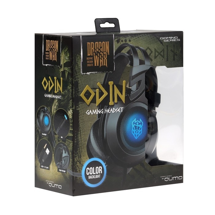 Наушники Qumo Odin, игровые, микрофон, 3.5+USB, 2.2м, подсветка, чёрные Наушники Qumo Odin, игровые, микрофон, 3.5+USB, 2.2м, подсветка, чёрные