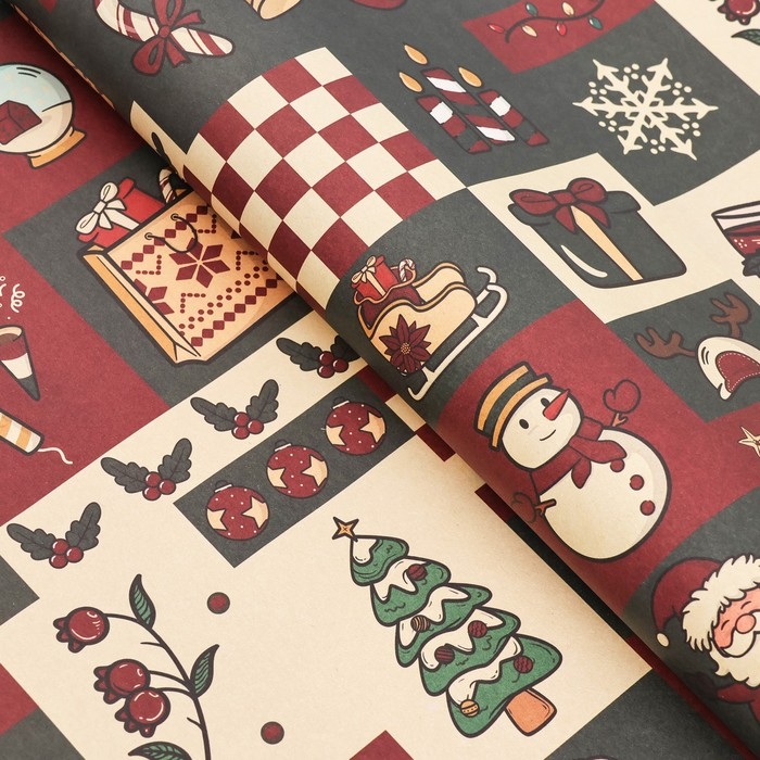 Новый год. Бумага упаковочная крафт белый Новый год. Бумага упаковочная крафт белый "Календарь счастья", 70 х 100 см,1 лист,