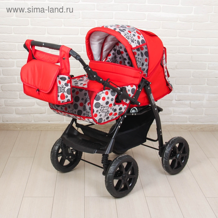 Коляска-трансформер «Гном», пластиковые колёса, оттенки красного, рисунок МИКС Коляска-трансформер «Гном», пластиковые колёса, оттенки красного, рисунок МИКС