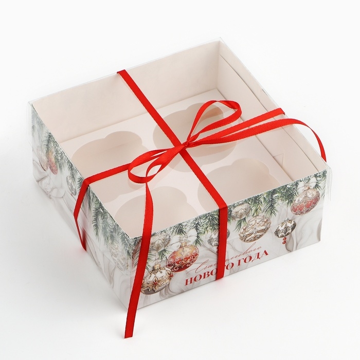 Коробка для капкейка «Счастливого Нового года!», 16 х 16 х 7.5 см, Новый год Коробка для капкейка «Счастливого Нового года!», 16 х 16 х 7.5 см, Новый год