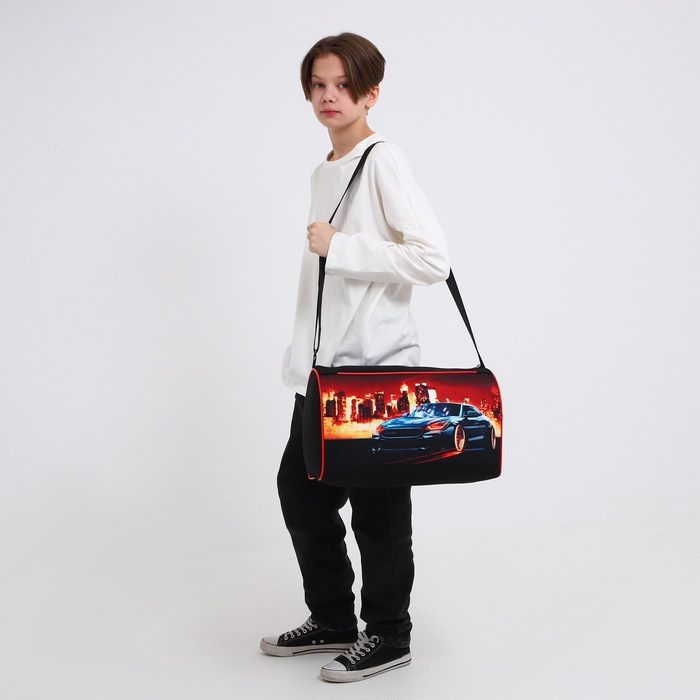Сумка детская спортивная для мальчика «Крутая тачка», 40х24х21, отд на молнии, чёрный