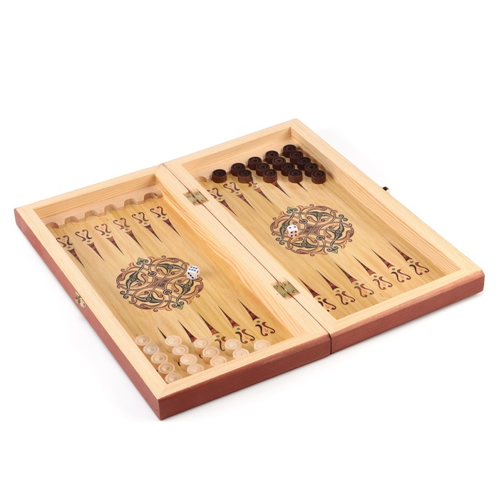 Настольные игры 3 в 1 "Гжель": шахматы, шашки, нарды, деревянные, большие, 40 х 40 см