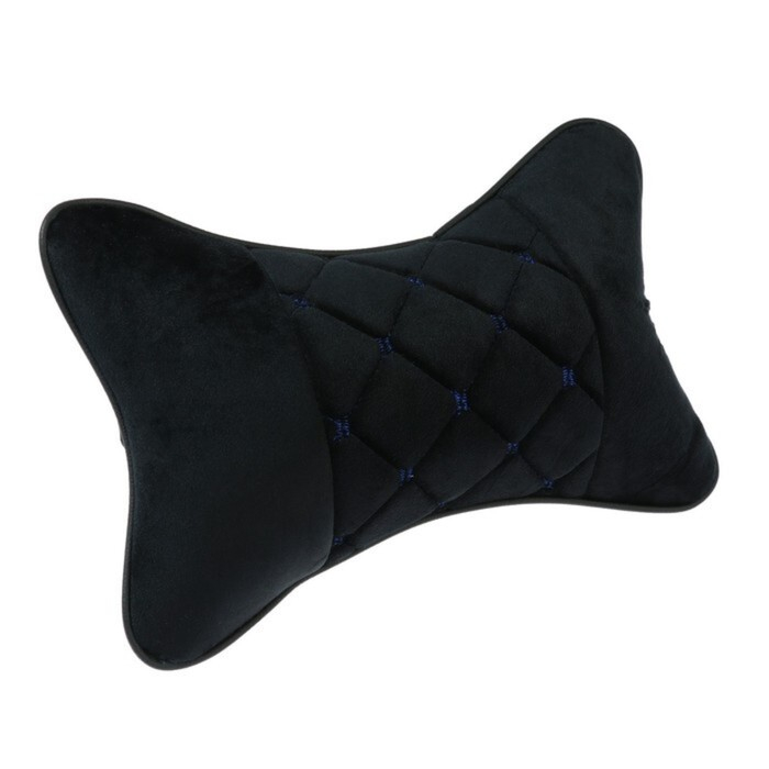 Подушка автомобильная косточка, на подголовник, 27×17 см, велюр, чёрный с синей строчкой Подушка автомобильная косточка, на подголовник, 27×17 см, велюр, чёрный с синей строчкой