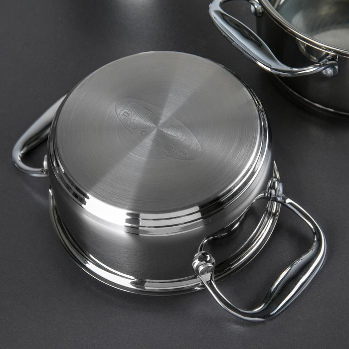 Набор кастрюль «Ника», 3 предмета: 1,6 л, 2,2 л, 3,2 л, стеклянные крышки, капсульное дно, индукция Набор кастрюль «Ника», 3 предмета: 1,6 л, 2,2 л, 3,2 л, стеклянные крышки, капсульное дно, индукция