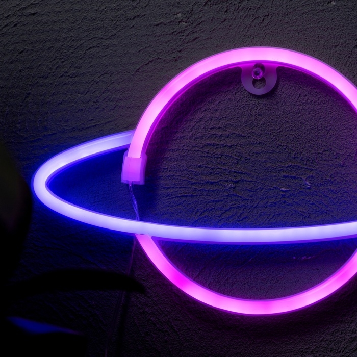 Неоновая вывеска «Планета» 30 x 17.5 см, батарейки AAx3 (не в комплекте) + USB, свечение розово-синее