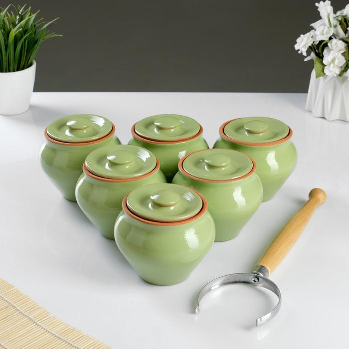 Набор  Набор "Вятская керамика №6" 0,5х6 + ухват, салатовый