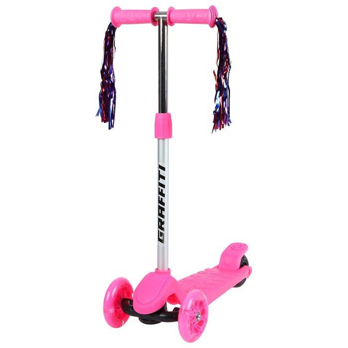 Самокат GRAFFITI, стальной, колёса световые PU 120/100 мм, цвет розовый Самокат GRAFFITI, стальной, колёса световые PU 120/100 мм, цвет розовый