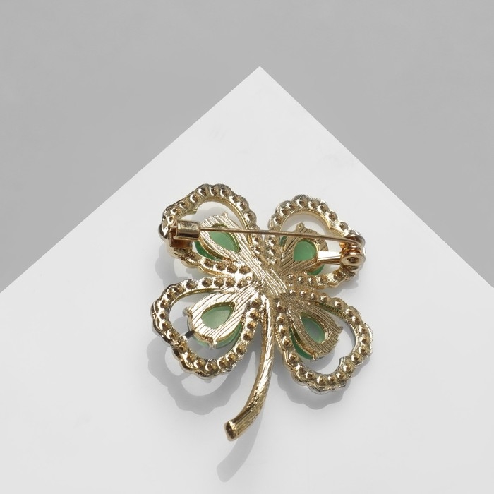 Брошь «Цветок» клевер с жемчугом, цвет бело-зелёный в золоте Брошь «Цветок» клевер с жемчугом, цвет бело-зелёный в золоте