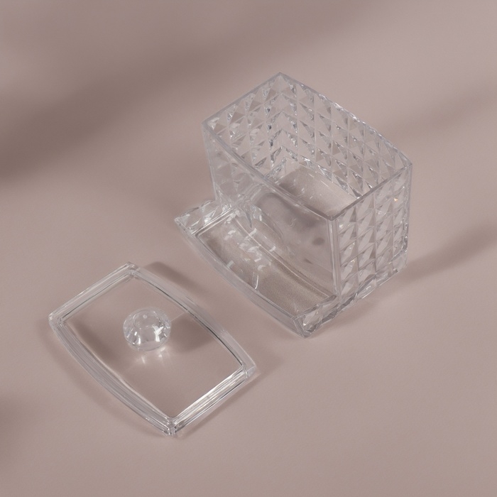 Органайзер для ватных палочек, с крышкой, 8,8 × 7,5 × 8 см, в картонной коробке, цвет прозрачный Органайзер для ватных палочек, с крышкой, 8,8 × 7,5 × 8 см, в картонной коробке, цвет прозрачный