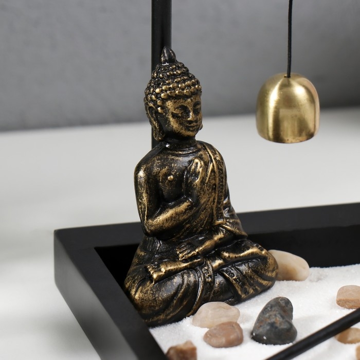 Сад Дзен  Сад Дзен "Будда у храма" песок+камни+аромапалочка+колокол 15,5х13х15 см