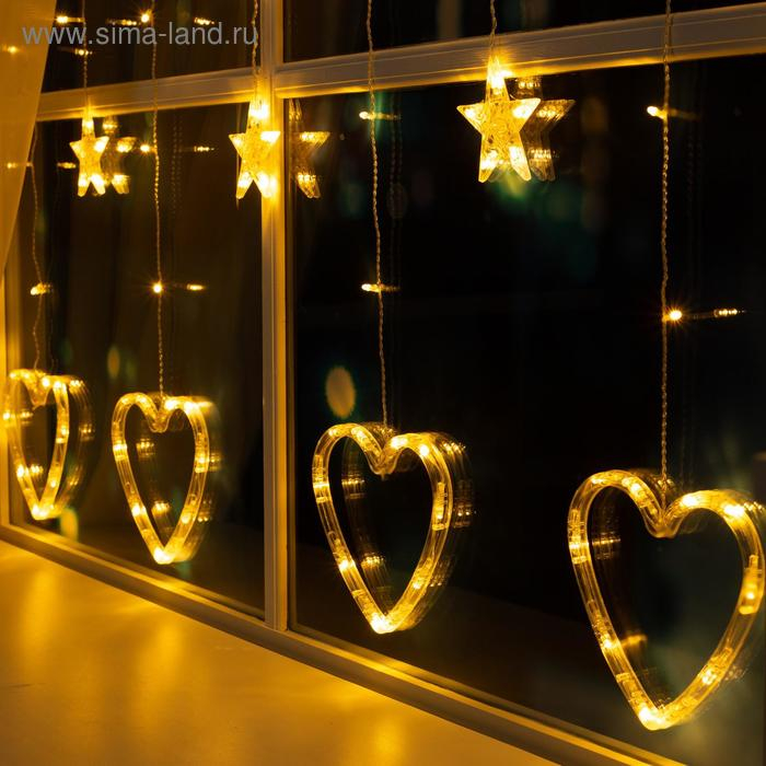 Гирлянда «Бахрома» 2.4 × 0.9 м с насадками «Сердце», IP20, прозрачная нить, 186 LED, свечение тёплое белое, 8 режимов, 220 В Гирлянда «Бахрома» 2.4 × 0.9 м с насадками «Сердце», IP20, прозрачная нить, 186 LED, свечение тёплое белое, 8 режимов, 220 В