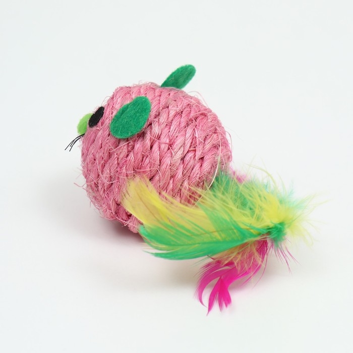 Шарик-мышь из сизаля, 4,2 см, розовый Шарик-мышь из сизаля, 4,2 см, розовый