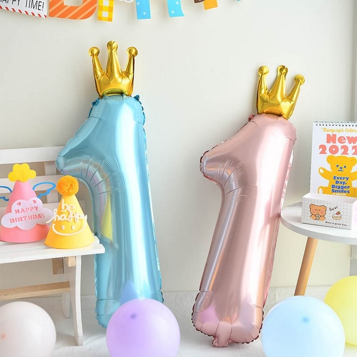 Шар фольгированный 32 Шар фольгированный 32" «Цифра 1 с короной», цвет голубой
