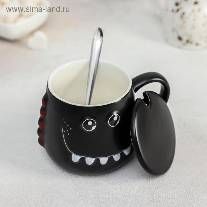 Кружка керамическая с крышкой и ложкой «Зубастик», 480 мл, цвет МИКС Кружка керамическая с крышкой и ложкой «Зубастик», 480 мл, цвет МИКС
