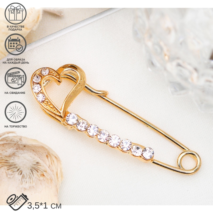 Булавка малая Булавка малая "Сердце", 3,5 см, цвет белый в золоте