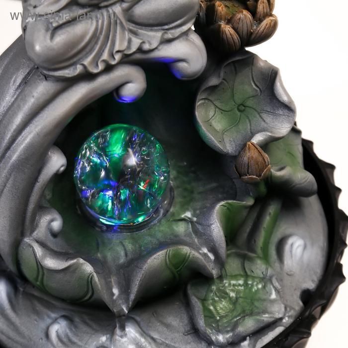 Фонтан настольный от сети, подсветка Фонтан настольный от сети, подсветка "Серый будда на волне" 34х23х23 см