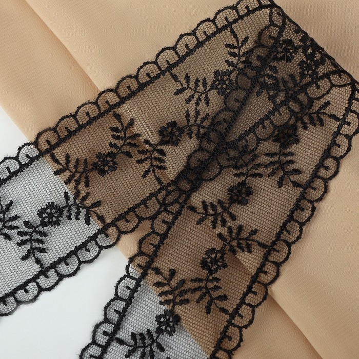 Кружево на сетке, 50 мм × 11 ± 1 м, цвет чёрный Кружево на сетке, 50 мм × 11 ± 1 м, цвет чёрный