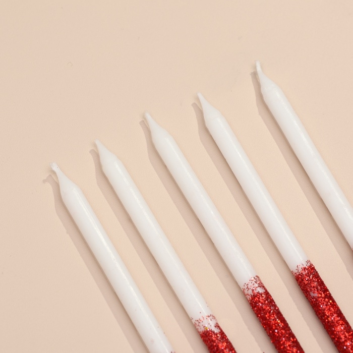 Свечи для торта Свечи для торта "Блестящее сияние", 6 шт, белые с красным
