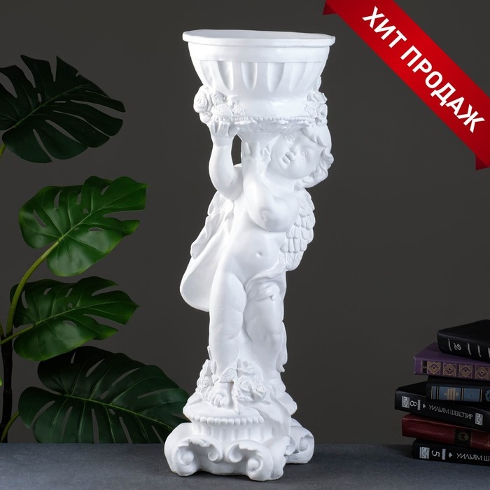 Фигурное кашпо  Фигурное кашпо "Ангел с розами", белый, 1,8 л/ 24х27х70см