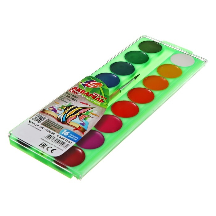 Акварель  Акварель "Луч" ZOO, 16 цветов, с кистью