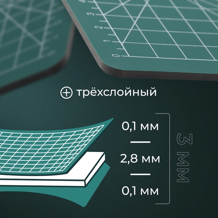 Мат для резки, трёхслойный, 22 × 15 см, А5, цвет зелёный Мат для резки, трёхслойный, 22 × 15 см, А5, цвет зелёный