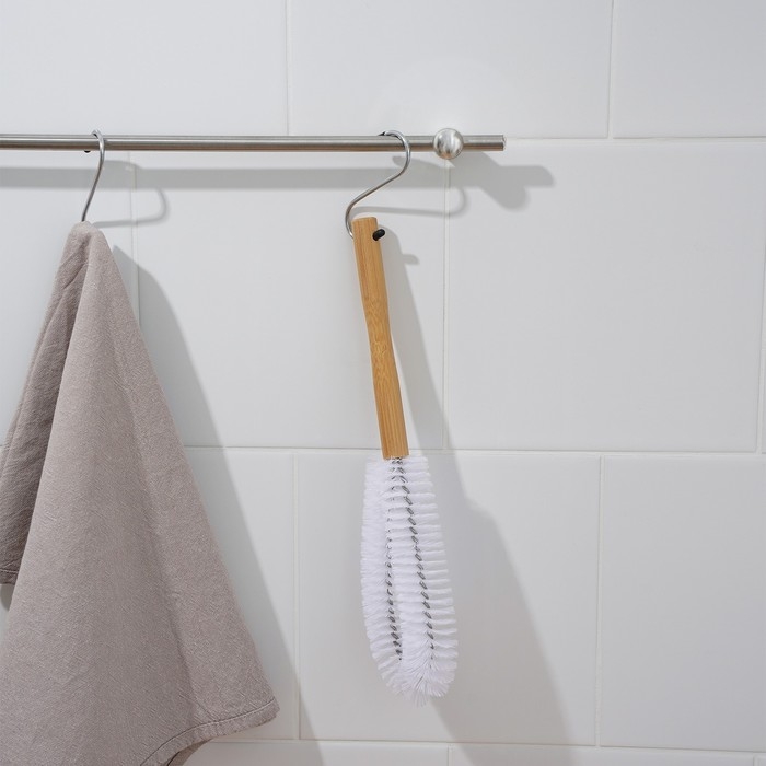 Щётка для посуды Доляна Meli, 30×7 см, бамбуковая ручка, замшевая петелька Щётка для посуды Доляна Meli, 30×7 см, бамбуковая ручка, замшевая петелька