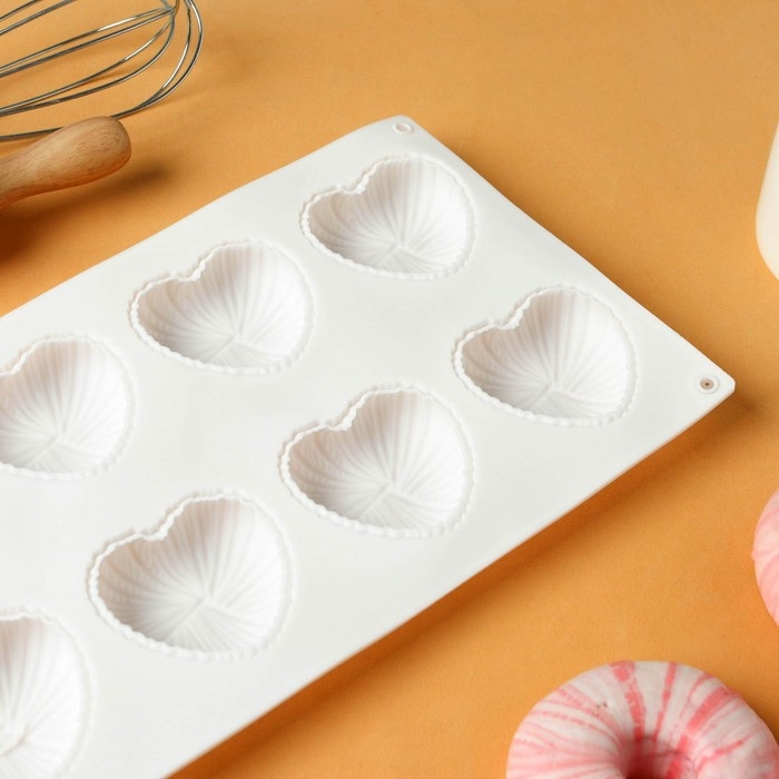 Форма для муссовых десертов и выпечки KONFINETTA «Вязаное сердце», силикон, 29,5×17×2 см, 8 ячеек (5,5×6,5×1,5 см), цвет белый Форма для муссовых десертов и выпечки KONFINETTA «Вязаное сердце», силикон, 29,5×17×2 см, 8 ячеек (5,5×6,5×1,5 см), цвет белый